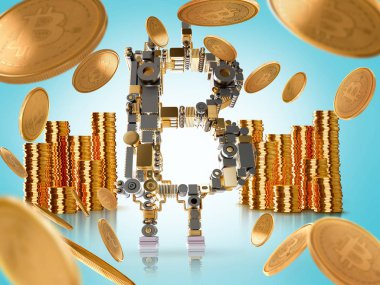 Bitcoin Maliye. Altın bitcoins havaya fırlattı, yakın çekim