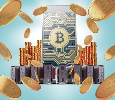 Bitcoin Maliye. Altın bitcoins havaya fırlattı, yakın çekim