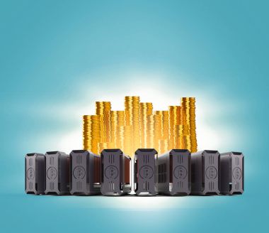 Bitcoin Maliye. Altın bitcoins havaya fırlattı, yakın çekim