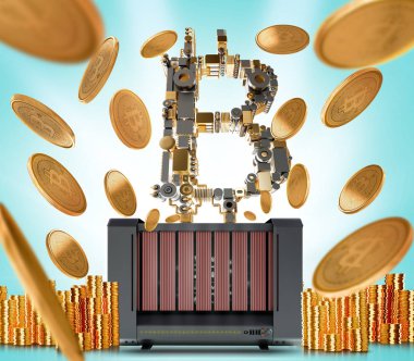 Bitcoin Maliye. Altın bitcoins havaya fırlattı, yakın çekim
