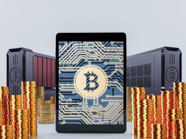Bitcoin Maliye. Altın bitcoins havaya fırlattı, yakın çekim