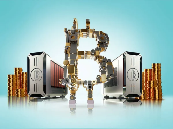 Finanzas Bitcoin. Primer plano de bitcoins dorados lanzados al aire — Foto de Stock