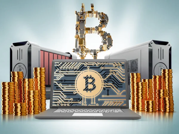 Finanças Bitcoin. Fechar-se de bitcoins de ouro jogado no ar — Fotografia de Stock