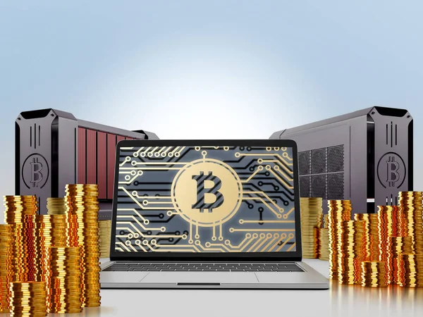 Bitcoin finance. Gros plan de bitcoins dorés jetés dans les airs — Photo