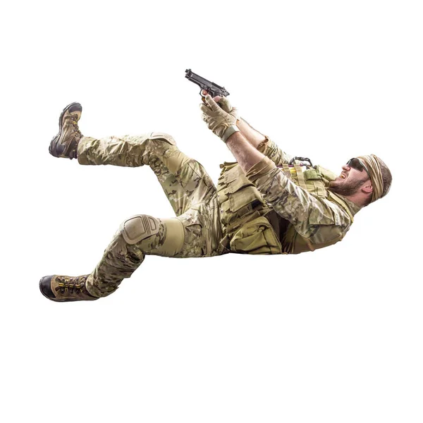 Soldato dell'esercito USA con fucile (effetto movimento). Girato in studio su — Foto Stock