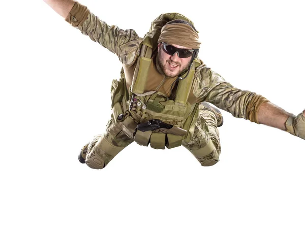 USA Army soldier with rifle (motion effect).  Shot in studio on — Stock Photo, Image