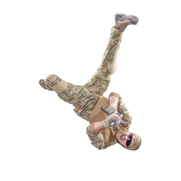 US-Soldat mit Gewehr (Bewegungseffekt). aufgenommen im Studio am — Stockfoto