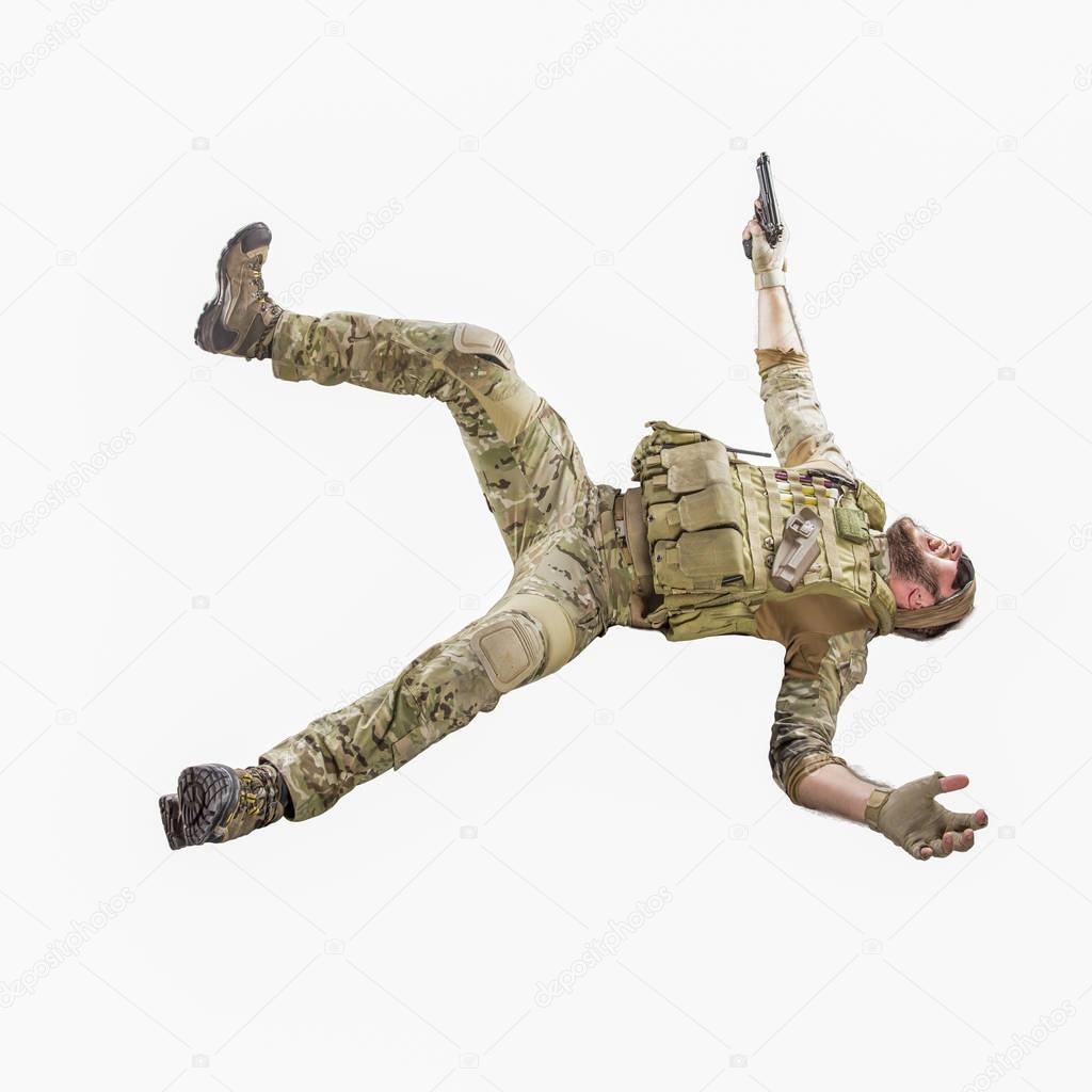 USA Army soldier with rifle (motion effect).  Shot in studio on 