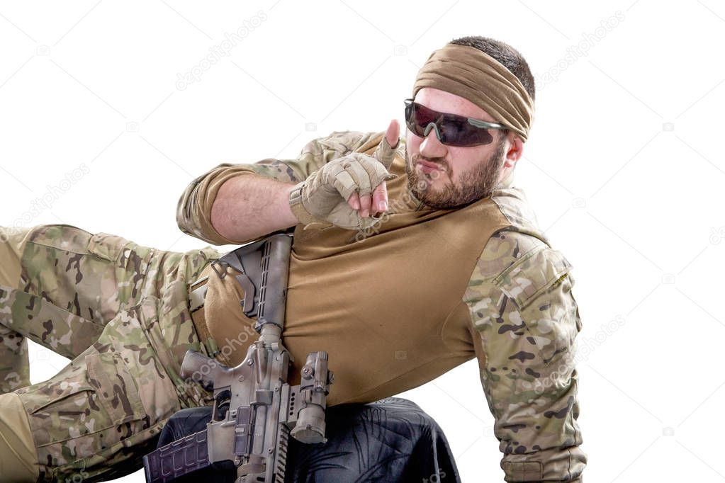 USA Army soldier with rifle (motion effect).  Shot in studio on 