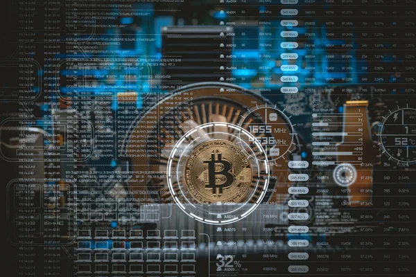 마이닝 Cryptocurrency입니다 Bitcoin 광업입니다 컴퓨터 컴퓨터 회로판 — 스톡 사진