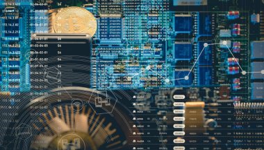 Cihaz ve makineler için araştırma cryptocurrency. Bitcoin incelemesi. Bilgisayar devre bilgisayar kartı