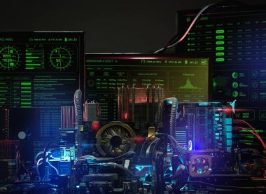 Genel kavram-in bilgisayar bilgisayar devre levhasını bitcoin madencilik.