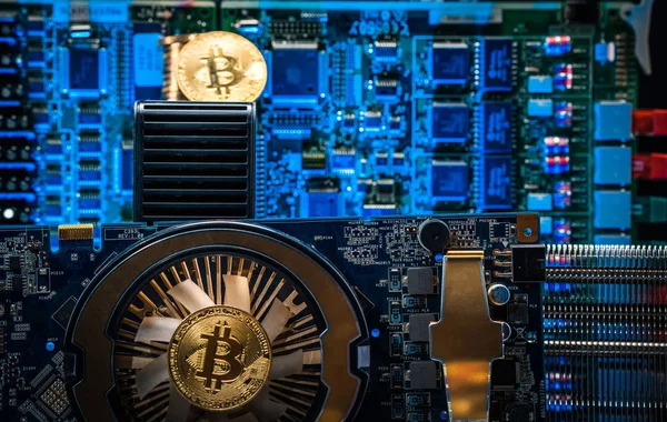 Dispositivo Máquinas Para Minería Criptomoneda Minería Bitcoin Tablero Computadora Circuito — Foto de Stock