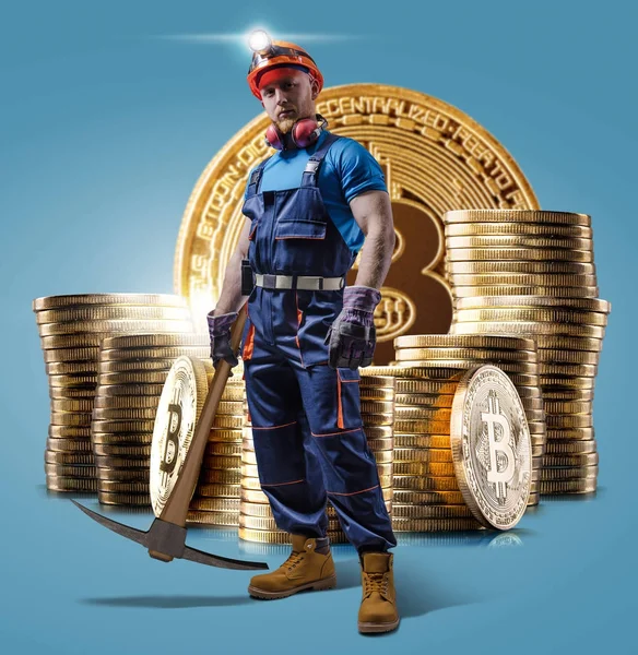 Bitcoin Mining Virtuella Kryptovaluta Koncept — Stockfoto