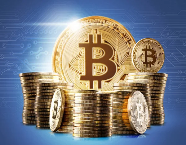 Bitcoin Minería Concepto Criptomoneda Virtual —  Fotos de Stock