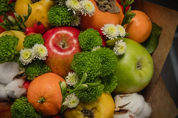 Original unusual edible bouquet of vegetables and fruits