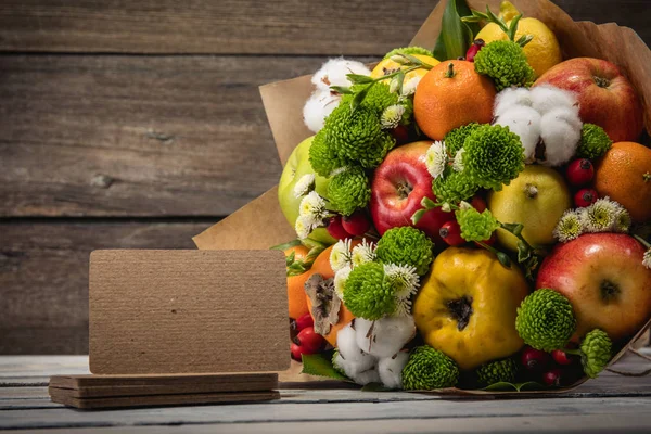 Original unusual edible bouquet of vegetables and fruits