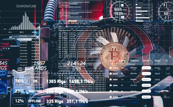 Konzept Der Computerplatine Für Bitcoin Mining — Stockfoto