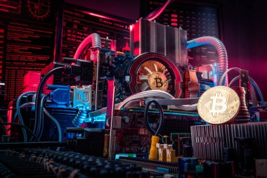 Genel kavram-in bilgisayar bilgisayar devre levhasını bitcoin madencilik.