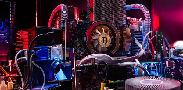 Concetto Scheda Computer Circuito Estrazione Bitcoin — Foto Stock