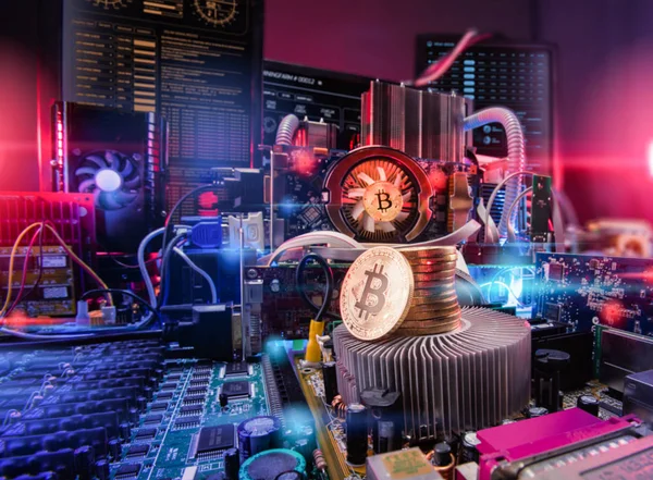 Concetto Scheda Computer Circuito Estrazione Bitcoin — Foto Stock