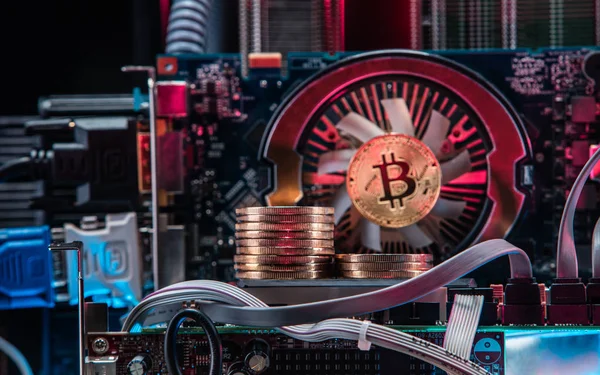 Concetto Scheda Computer Circuito Estrazione Bitcoin — Foto Stock