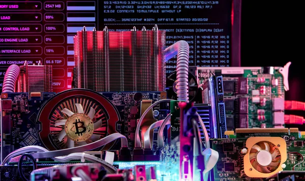 컴퓨터 회로판 컴퓨터 Bitcoin 마이닝의 — 스톡 사진