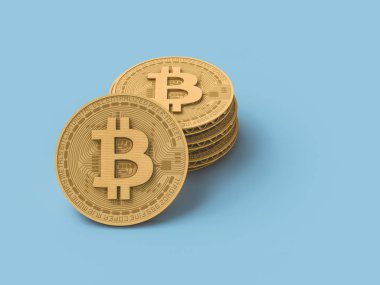 Bitcoin para mavi zemin üzerine karton kavramı