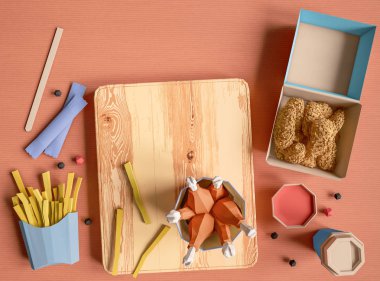 Fast food arka plan konseptinden karton kağıt arka plan üzerinde.