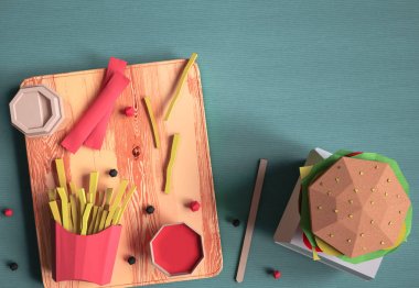 Fast food arka plan konseptinden karton kağıt arka plan üzerinde.