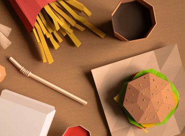 Fast food arka plan konseptinden karton kağıt arka plan üzerinde.