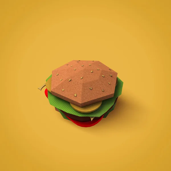 Fast food concept. Burger from cardboard on yellow background. C — Stock Photo, Image