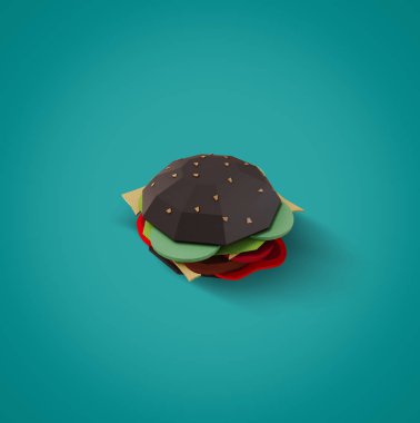 Fast food kavramı. Burger mavi zemin üzerine karton dan. Araba