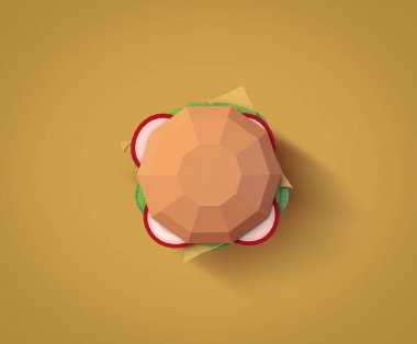 Fast food kavramı. Burger Sarı zemin üzerine karton dan. C