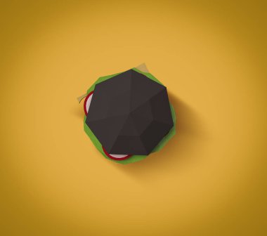 Fast food kavramı. Burger Sarı zemin üzerine karton dan. C