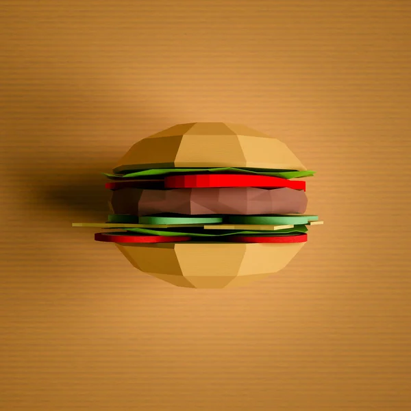 ファーストフードのコンセプト。黄色の背景に段ボールからハンバーガー。C — ストック写真