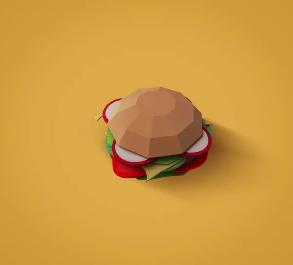 Fast food concept. Burger from cardboard on yellow background. C — Stock Photo, Image