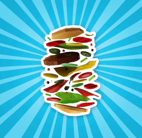 Fast food burger bileşenleri karton konseptinden üzerinde arka plan — Stok fotoğraf