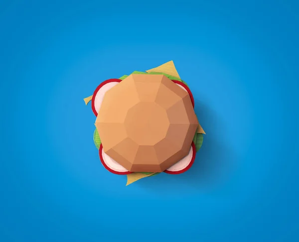 Concepto de comida rápida. Hamburguesa de cartón sobre fondo azul. Coche — Foto de Stock