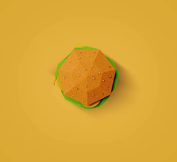 Konsep makanan cepat saji. Burger dari kardus dengan latar belakang kuning. C — Stok Foto