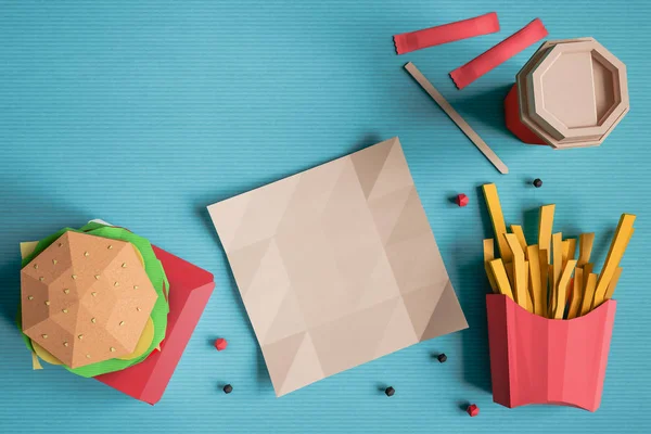 Fast Food Hintergrundkonzept aus Pappe auf Papier Hintergrund. — Stockfoto