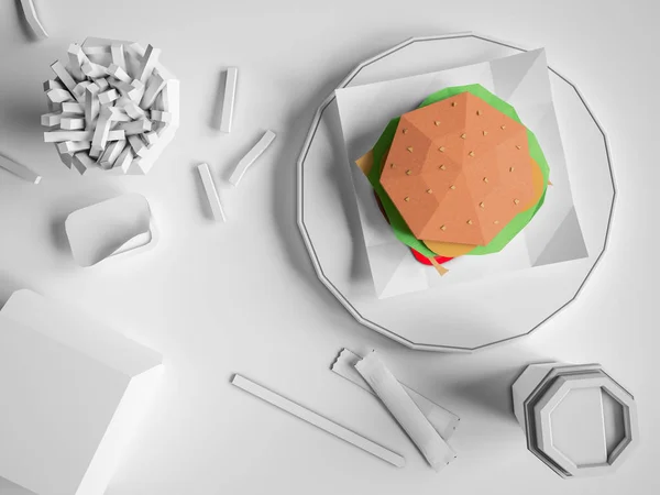 Fast food bakgrund koncept från kartong på papper bakgrund. — Stockfoto