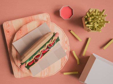 Fast food arka plan konseptinden karton kağıt arka plan üzerinde.