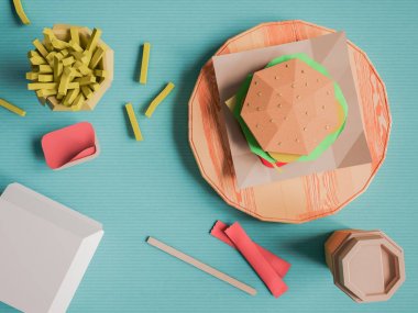 Fast food arka plan konseptinden karton kağıt arka plan üzerinde.