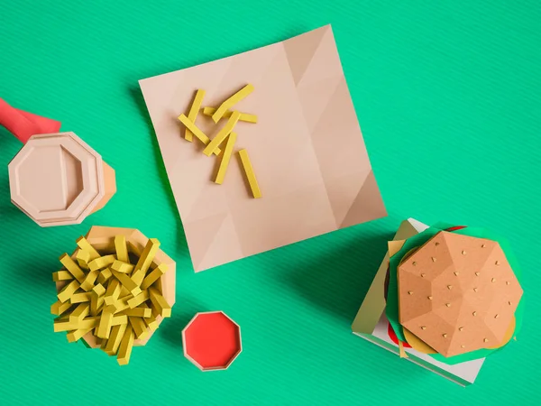 Konsep makanan cepat saji latar belakang dari kardus pada latar belakang kertas . — Stok Foto