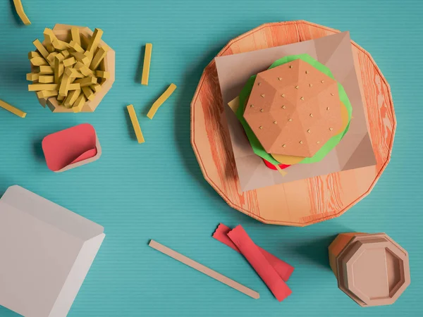 Fast food background concept from cardboard on paper background. — Stock Photo, Image