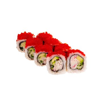 Japanese Sushi isolated on white background. Close up. Studio photo.