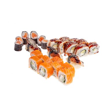 Japanese Sushi isolated on white background. Close up. Studio photo.