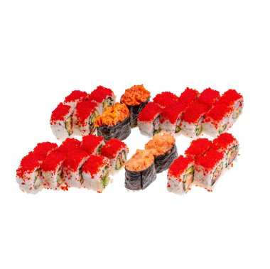 Japanese Sushi isolated on white background. Close up. Studio photo.