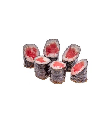 Japanese Sushi isolated on white background. Close up. Studio photo.